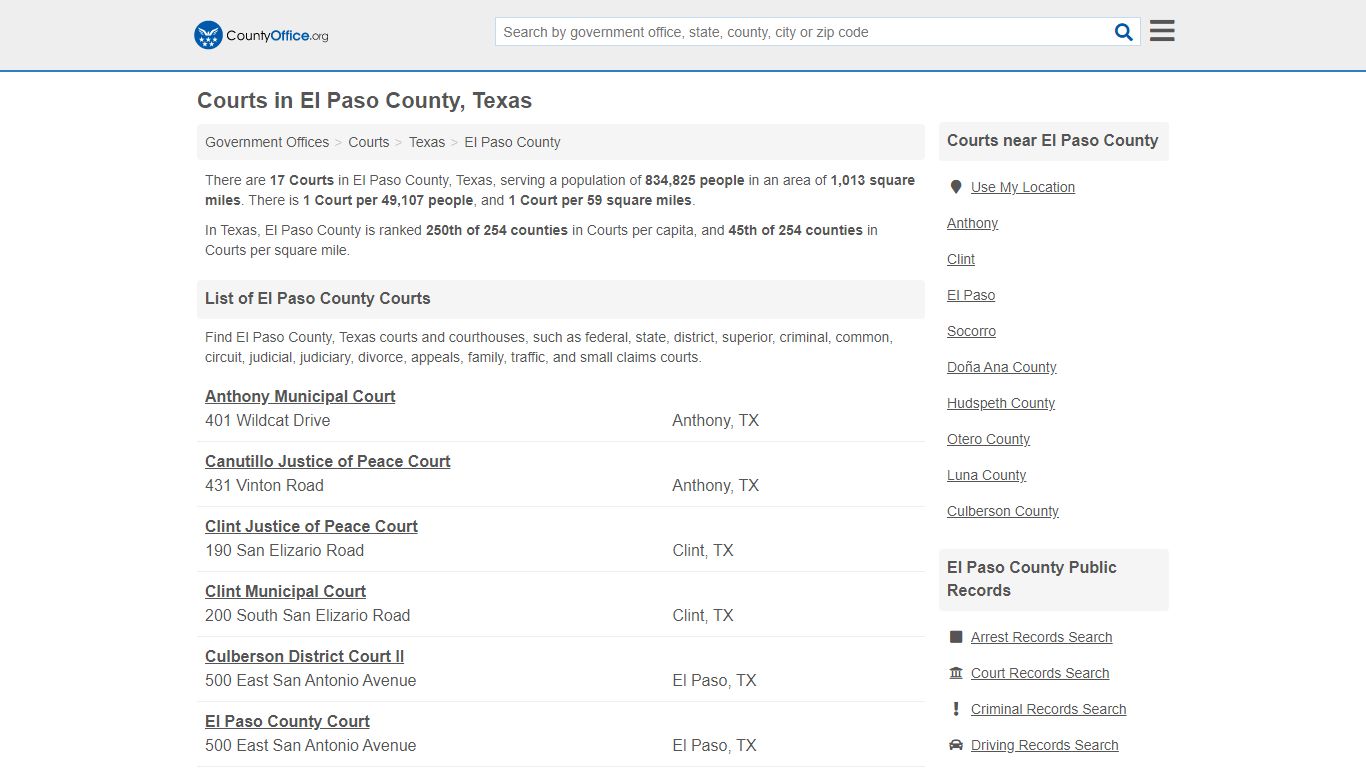 Courts - El Paso County, TX (Court Records & Calendars)